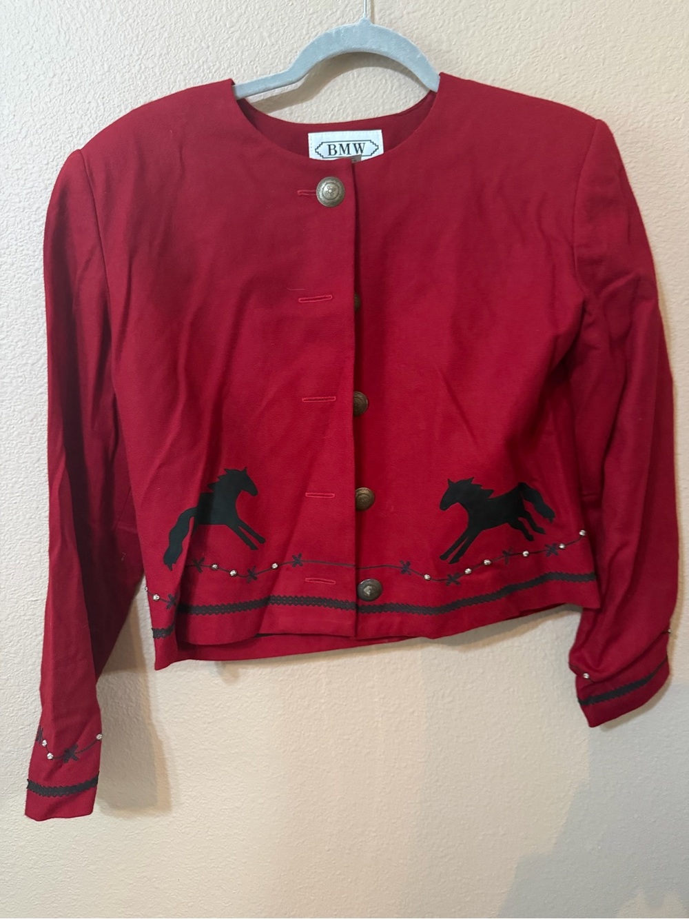 BMW Red Embroidered Horse Cropped Jacket